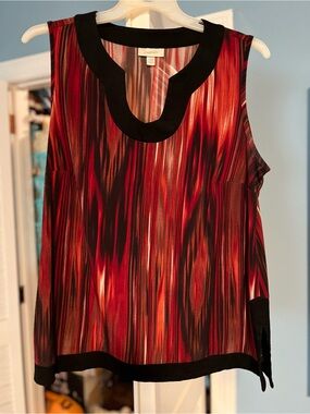 Dress Barn Red and Black Sleeveless Printed Shell Top